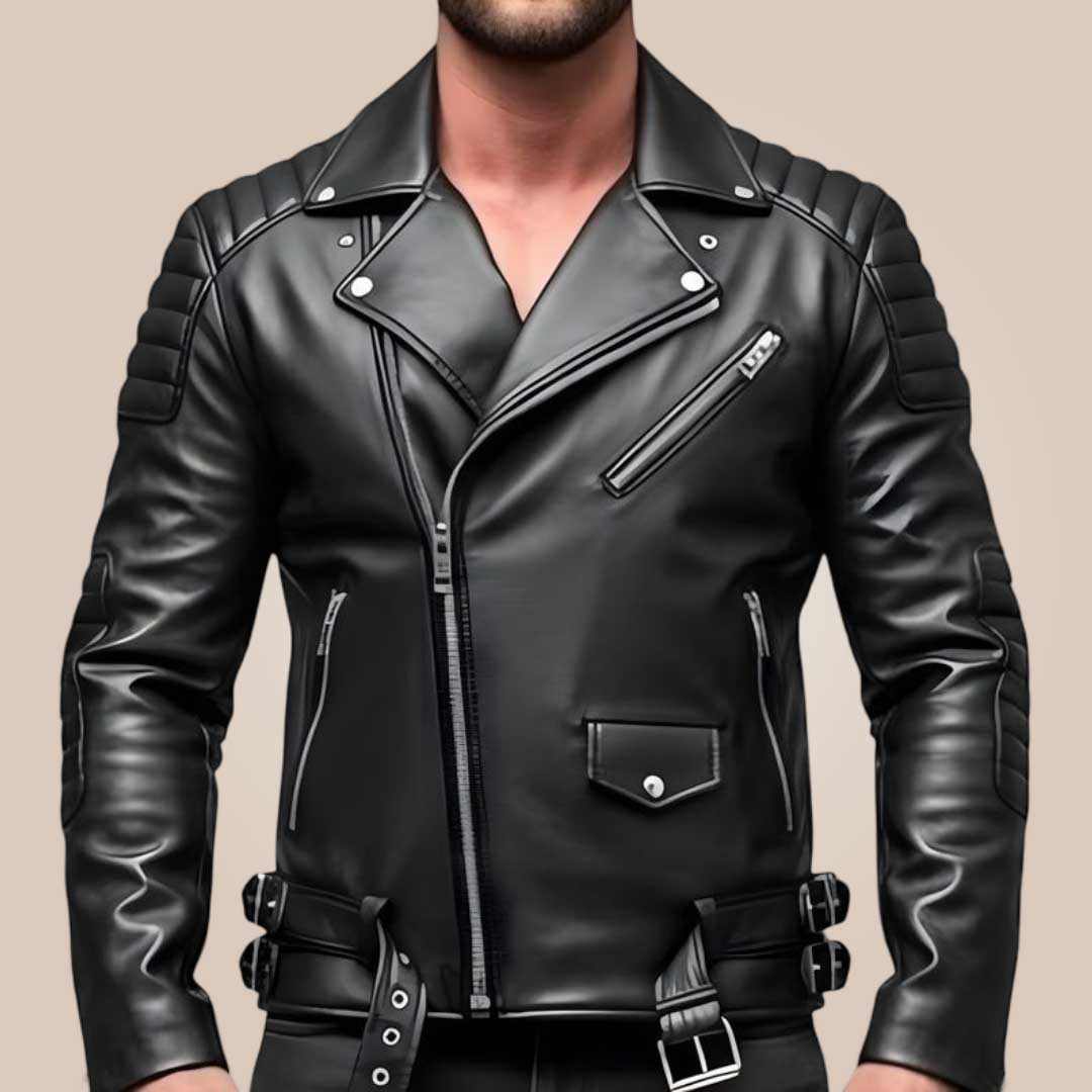 Heavy metal zipper detail on biker leather jacket
