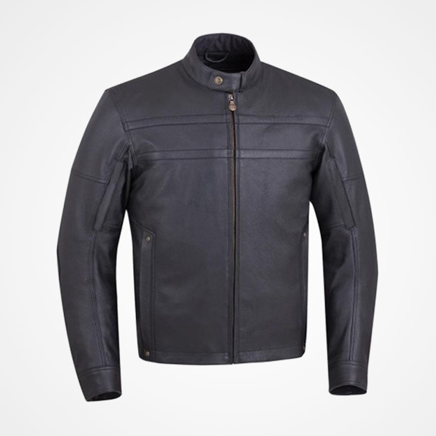 Men’s Black Leather Motorcycle Jacket - Rugged & Stylish