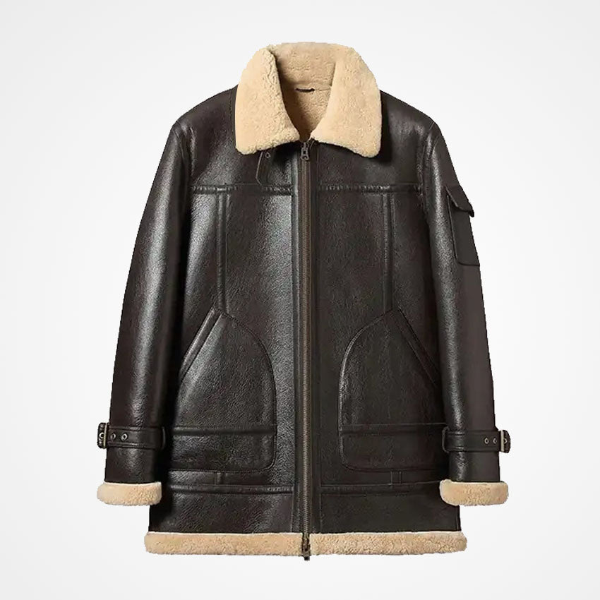 Men's Premium Brown Sheepskin Long Shearling Jacket