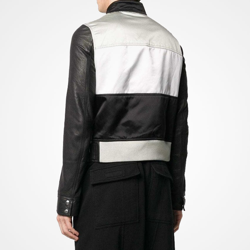 Men’s Slim Fit Black & Grey Biker Leather Jacket