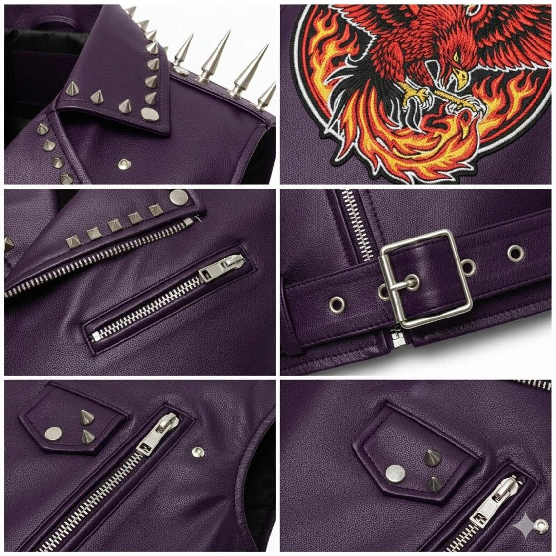Premium purple studded leather biker vest for concerts and riding