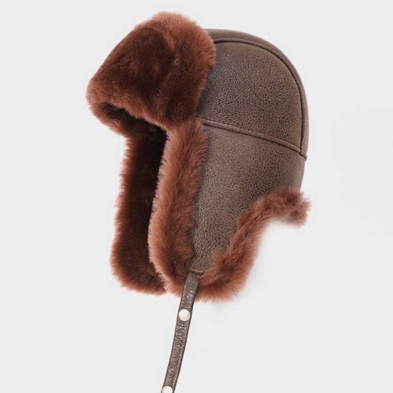 Sheepskin Trapper Hat Chapka Pilot Cap with Ear Flaps
