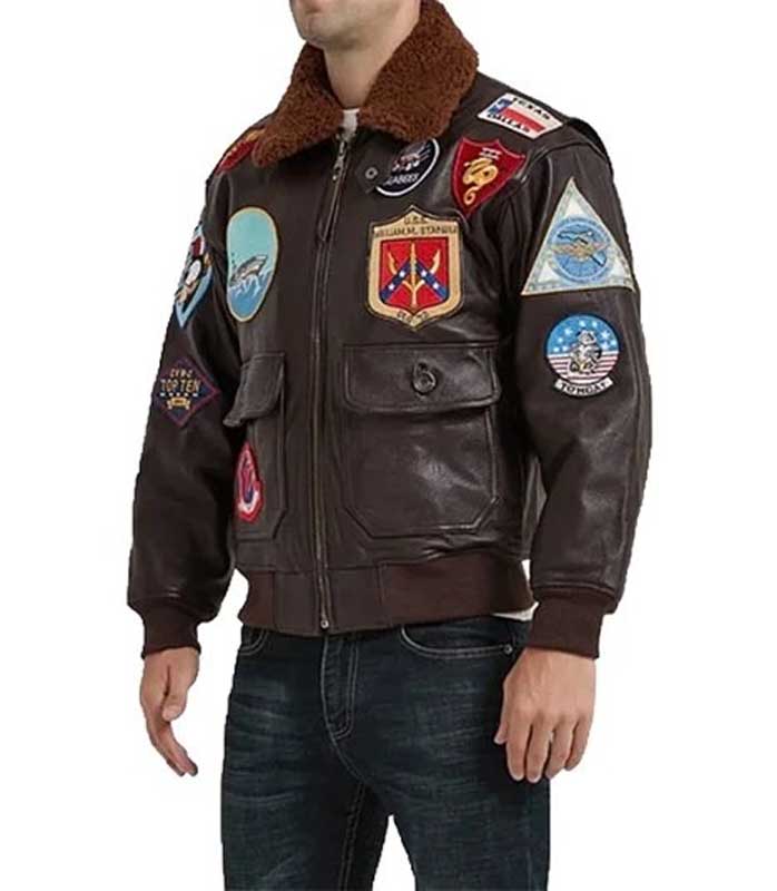 Tom Cruise Top Gun Leather Jacket showcasing its aviation-inspired celebrity style.
