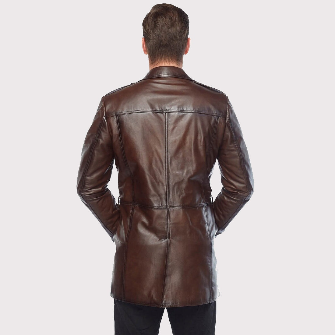Men’s Vintage Brown Leather Trench Coat