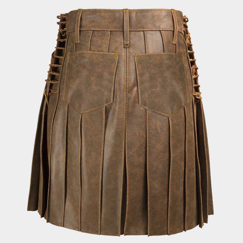 Men Vintage Leather Kilt in Antique Brown
