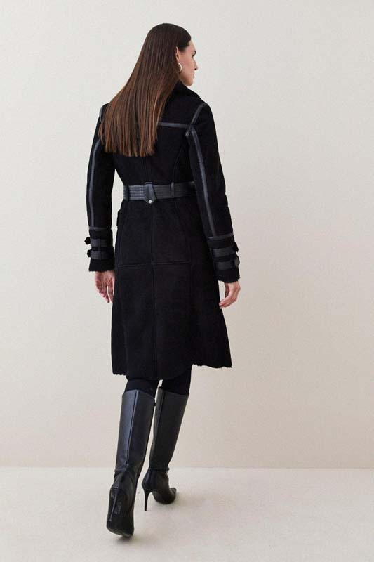 Black suede-finish women's coat made from lamb leather