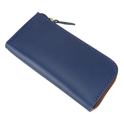 Blue wallet with a zipper on a white background