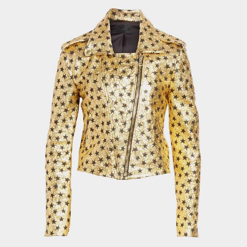 Women's Gold Metallic Leather Biker Jacket