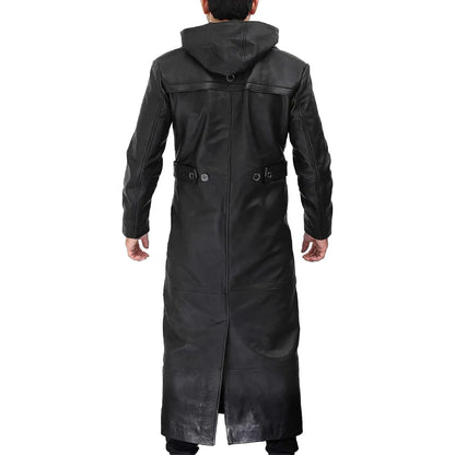 Urban Eclipse Men's Leather Trench Coat Duster Overcoat