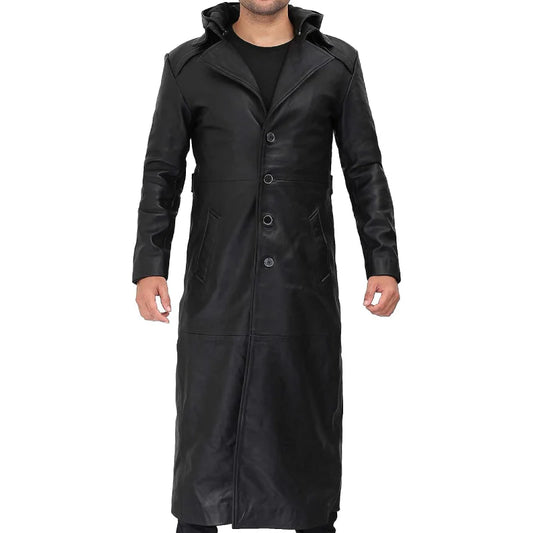 Urban Eclipse Men's Leather Trench Coat Duster Overcoat