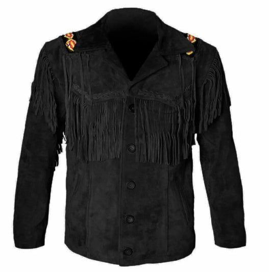 Men's Black Western Cowboy Suede Leather Jacket