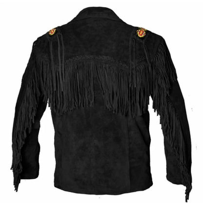 Men's Black Western Cowboy Suede Leather Jacket