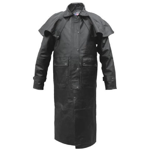 Shadow Guard Men's Black Duster Leather Coat
