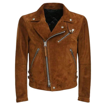 Men's Biker Suede Leather Brown Motorcycle Jacket