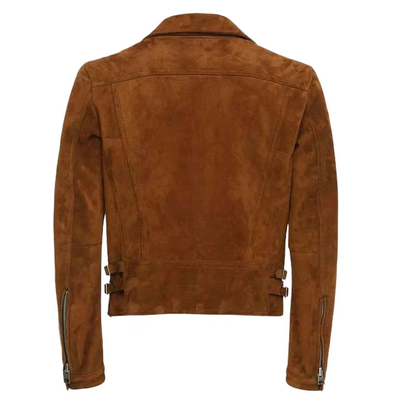 Men's Biker Suede Leather Brown Motorcycle Jacket