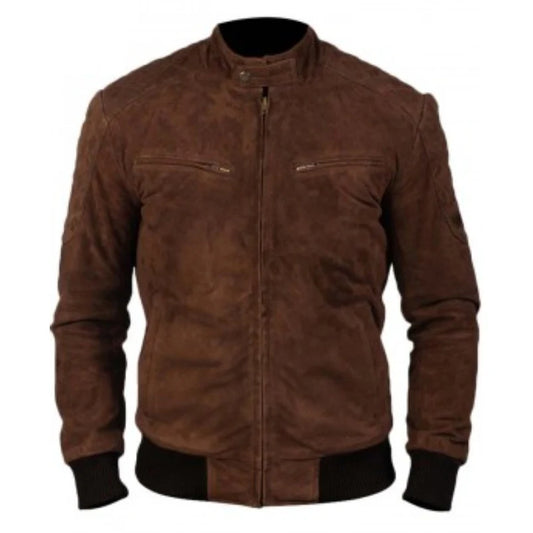 Classic Men's Brown Bomber Suede Leather Jacket