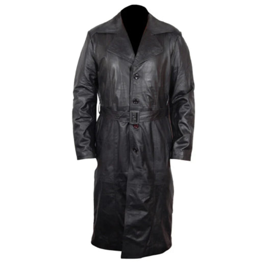 Retro Rogue Men's Vintage Black Long Leather Duster Overcoat