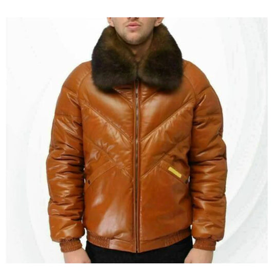 Classic V-Bomber Shearling Leather Jacket for Men