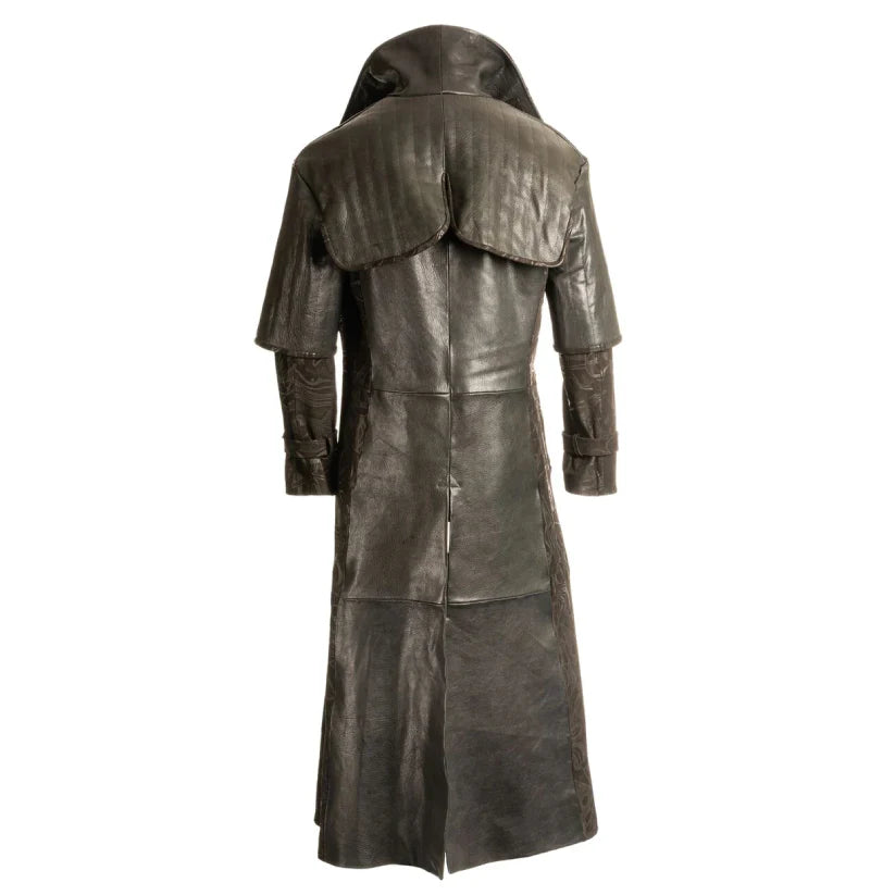 Men's Full-Length Embossed Leather Duster Coat