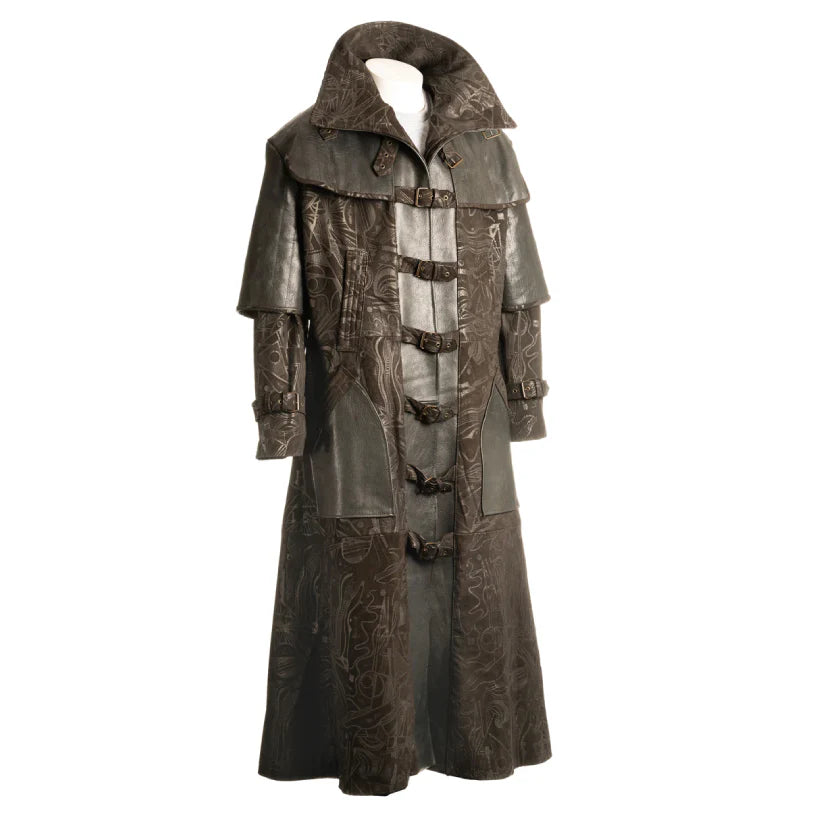 Men's Full-Length Embossed Leather Duster Coat