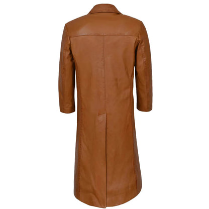 Tan Leather Trench Coat For Men