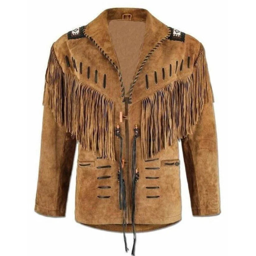 Mens Buckskin Leather Suede Jacket Fringes Deerskin