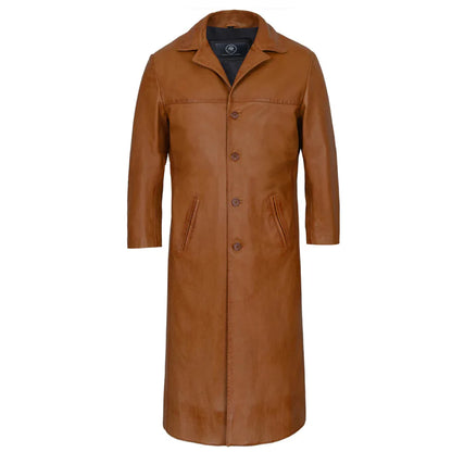 Tan Leather Trench Coat For Men