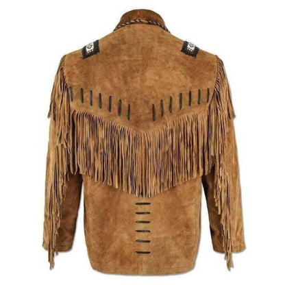 Mens Buckskin Leather Suede Jacket Fringes Deerskin