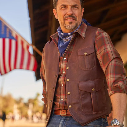 Men’s Leather Vest with Pockets