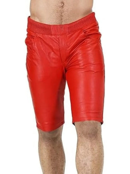 Elastic Waist Leather Shorts for Men