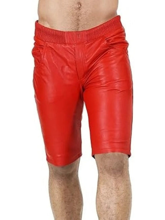 Elastic Waist Leather Shorts for Men