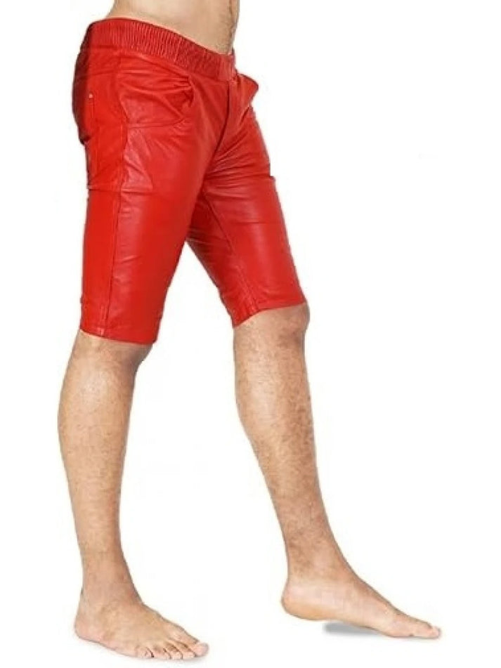 Elastic Waist Leather Shorts for Men
