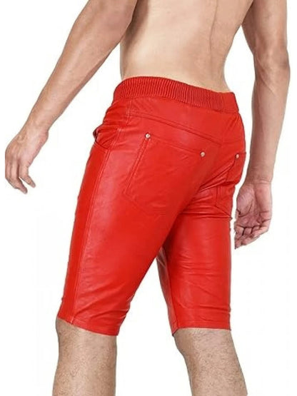Elastic Waist Leather Shorts for Men