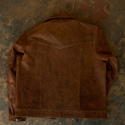 Brown Lambskin Leather Biker Jacket for Men