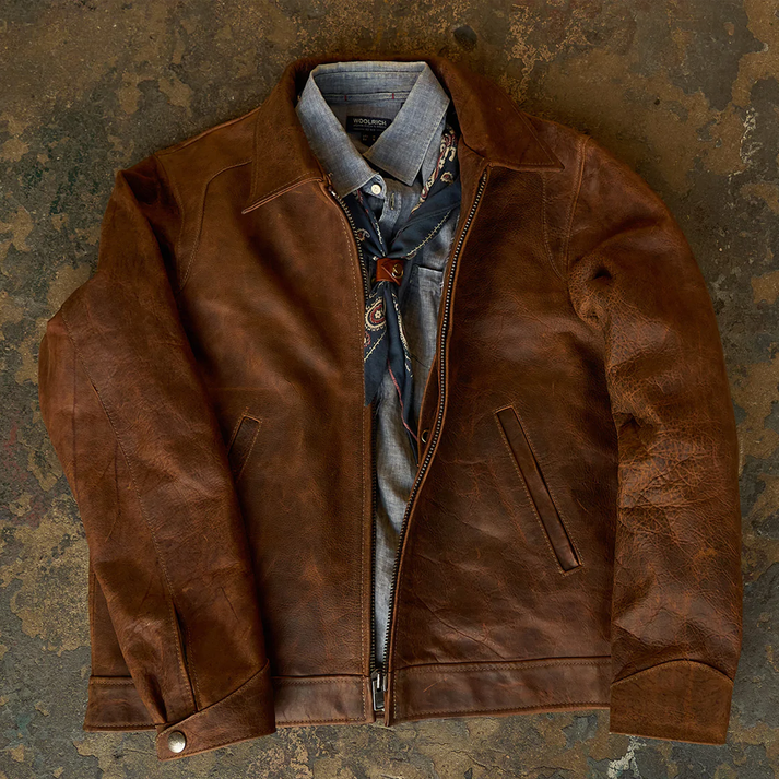 Brown Lambskin Leather Biker Jacket for Men