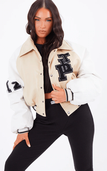 Beige Varsity Jacket for Women