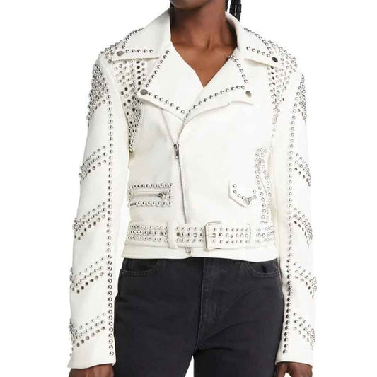Women Studded Leather Jacket With Belt