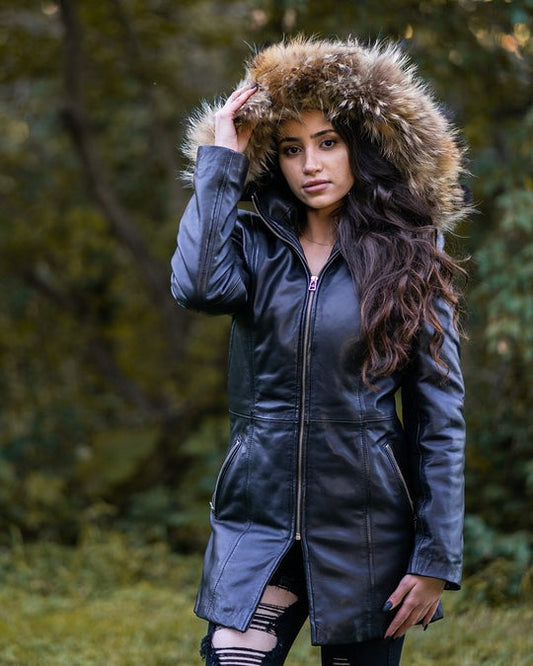 Leather Trench Parka for Women