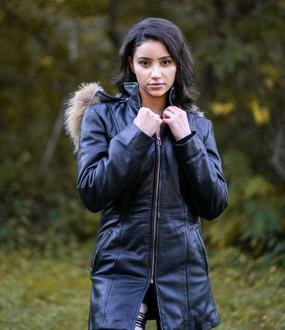 Leather Trench Parka for Women