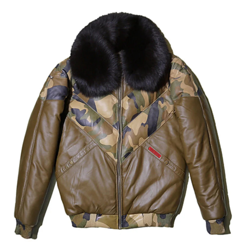 V-Bomber Leather Down Jacket for Men