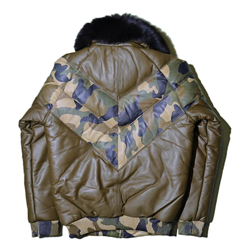 V-Bomber Leather Down Jacket for Men