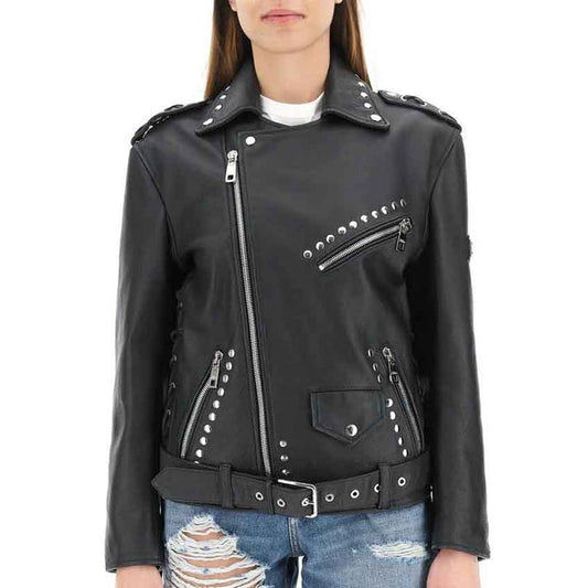 Belted Leather Jacket For Women