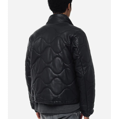 Quilted Black Leather Puffer Jacket