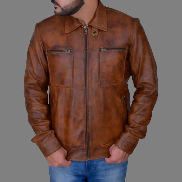 Men’s Distressed Brown Leather Jacket