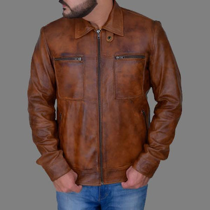 Men’s Distressed Brown Leather Jacket