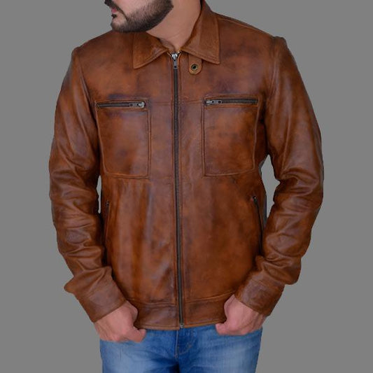 Men’s Distressed Brown Leather Jacket