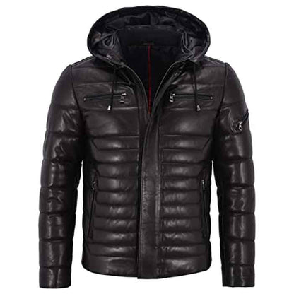 Hooded Leather Outerwear Men