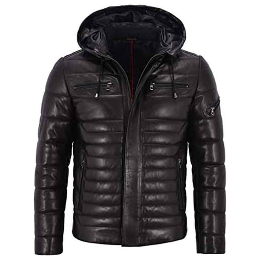 Hooded Leather Outerwear Men