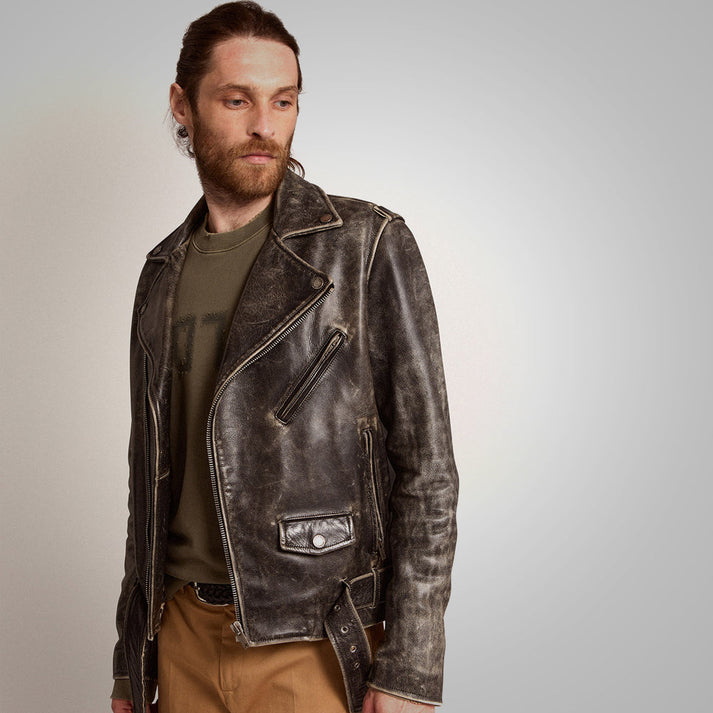 Fine Grain Distressed Leather Jacket