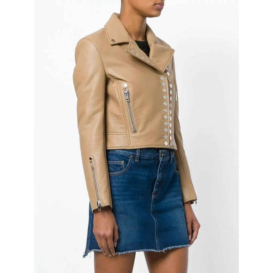Beige Studded Leather Outerwear